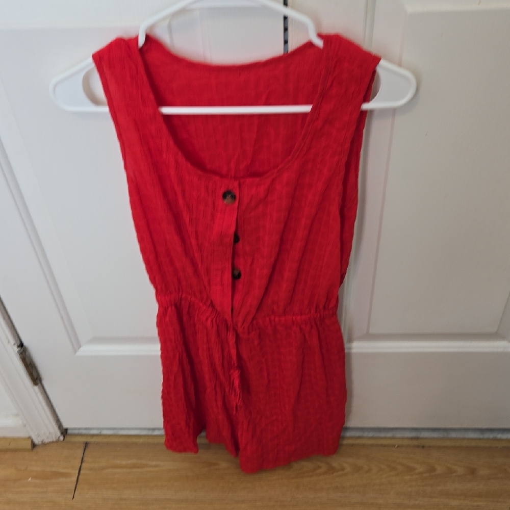 Casual Red Sleeveless Button-Front Romper